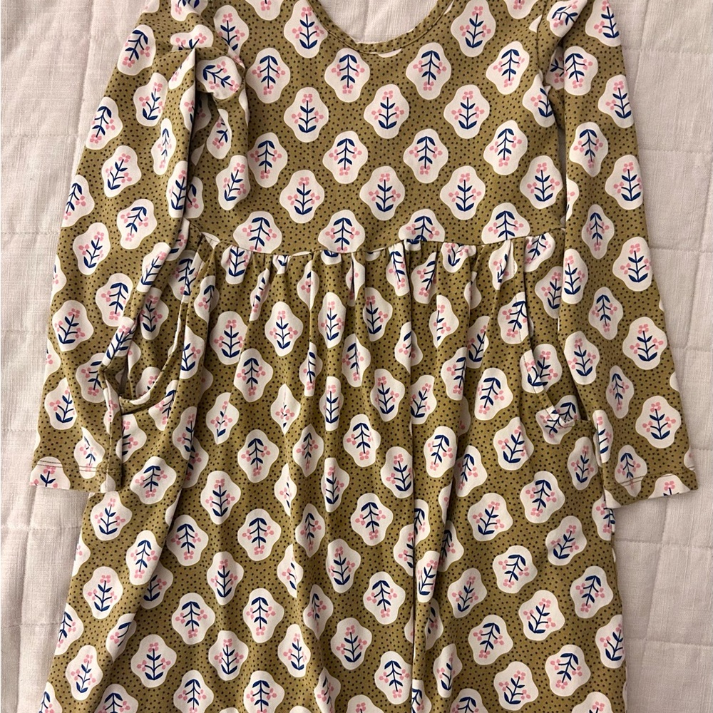 Hanna Andersson Olive and Pink Patterned Kids Dress